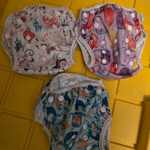 Baby Goals Cloth Diaper Covers Lot of 3 Snaps for Adj Sizing Mermaids Sea Animal